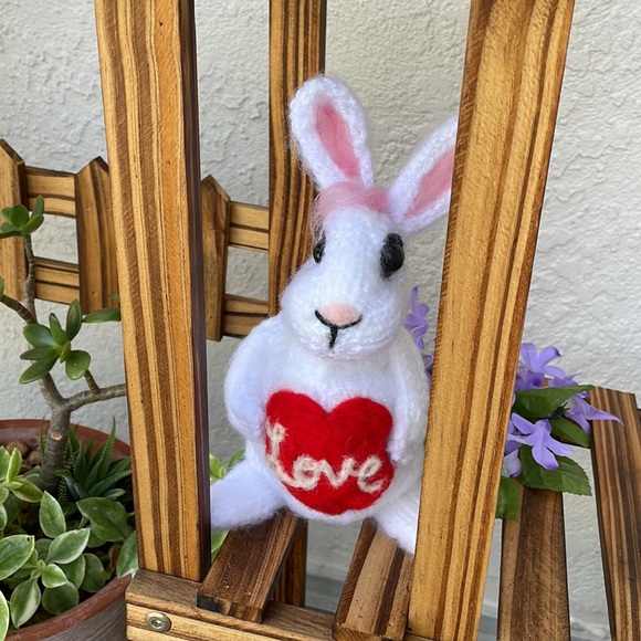 Hand crafted knit and needle felted love bunny rabbit great gift - Picture 6 of 8